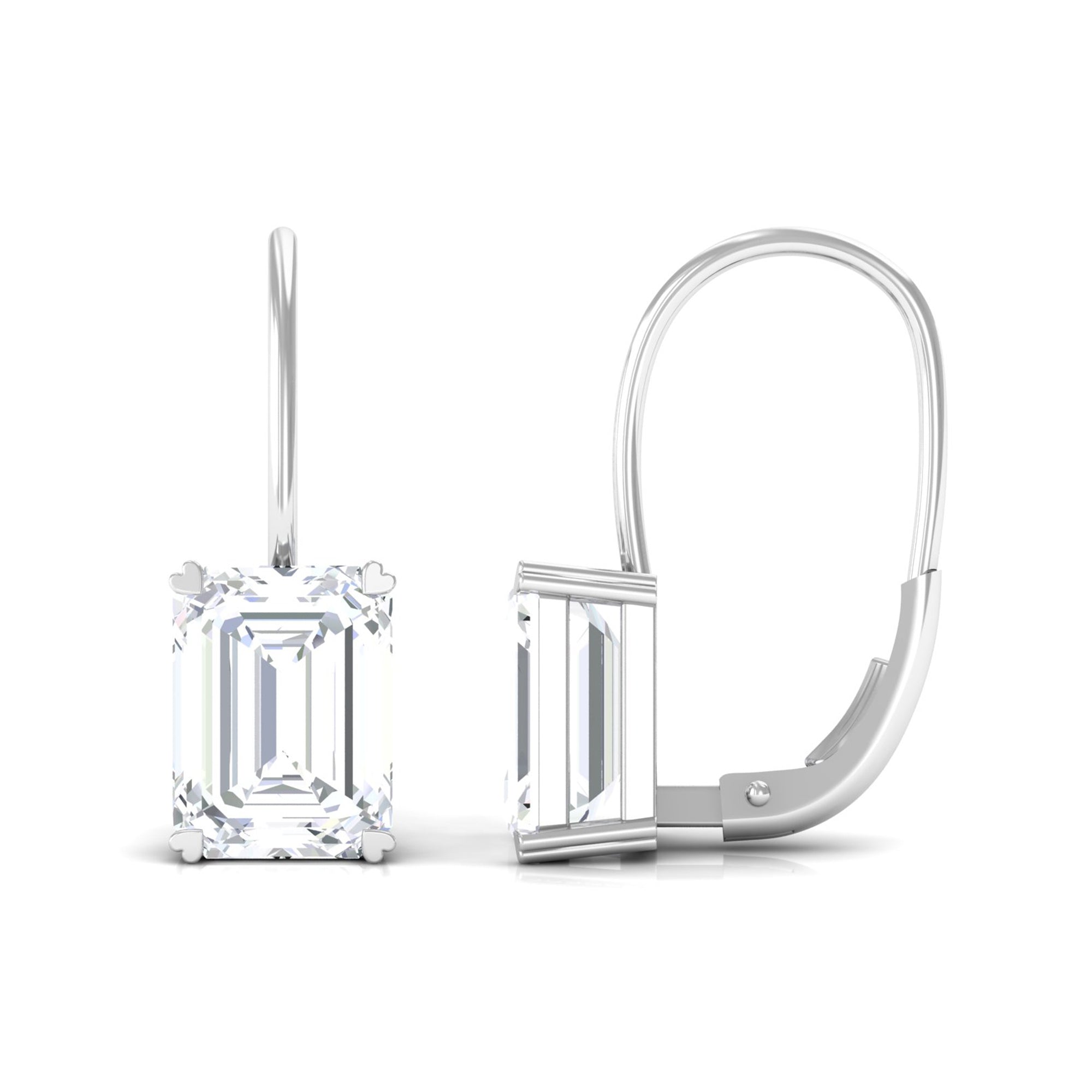 Minimal Emerald Cut Moissanite Drop Earrings D-VS1 - Sparkanite Jewels