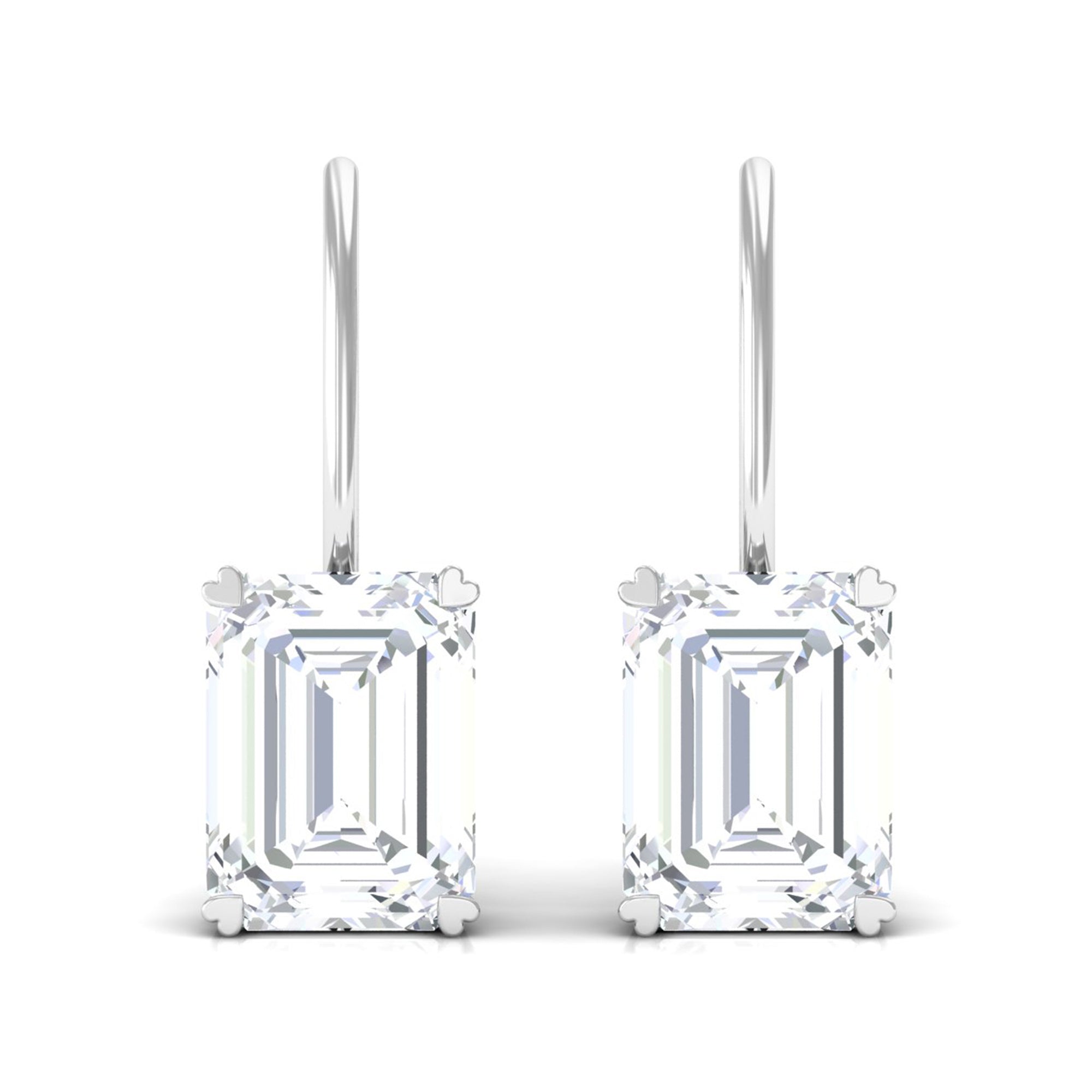 Minimal Emerald Cut Moissanite Drop Earrings D-VS1 - Sparkanite Jewels