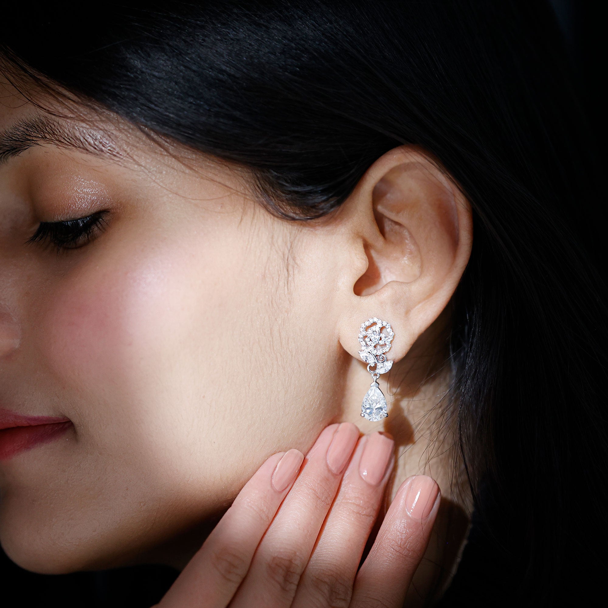 Sparkanite Jewels-Flower Inspired Moissanite Bridal Dangle Earrings