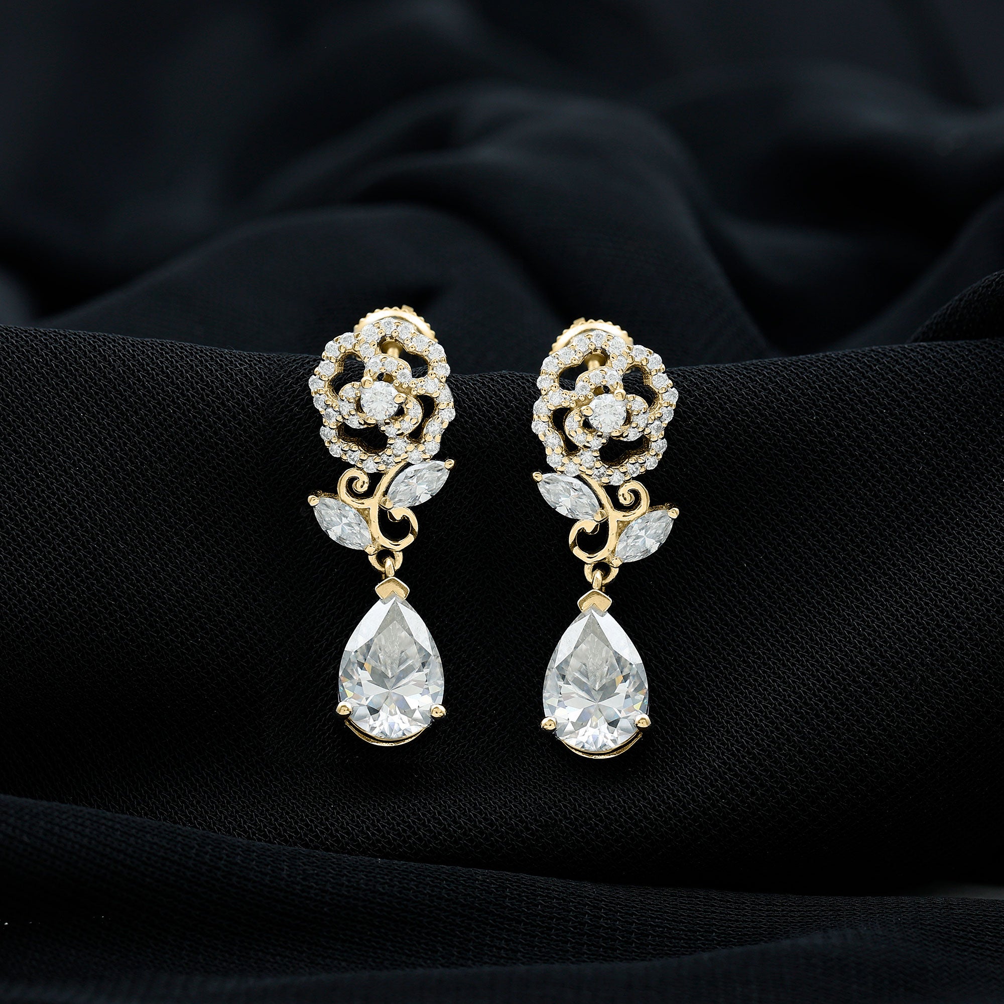 Sparkanite Jewels-Flower Inspired Moissanite Bridal Dangle Earrings