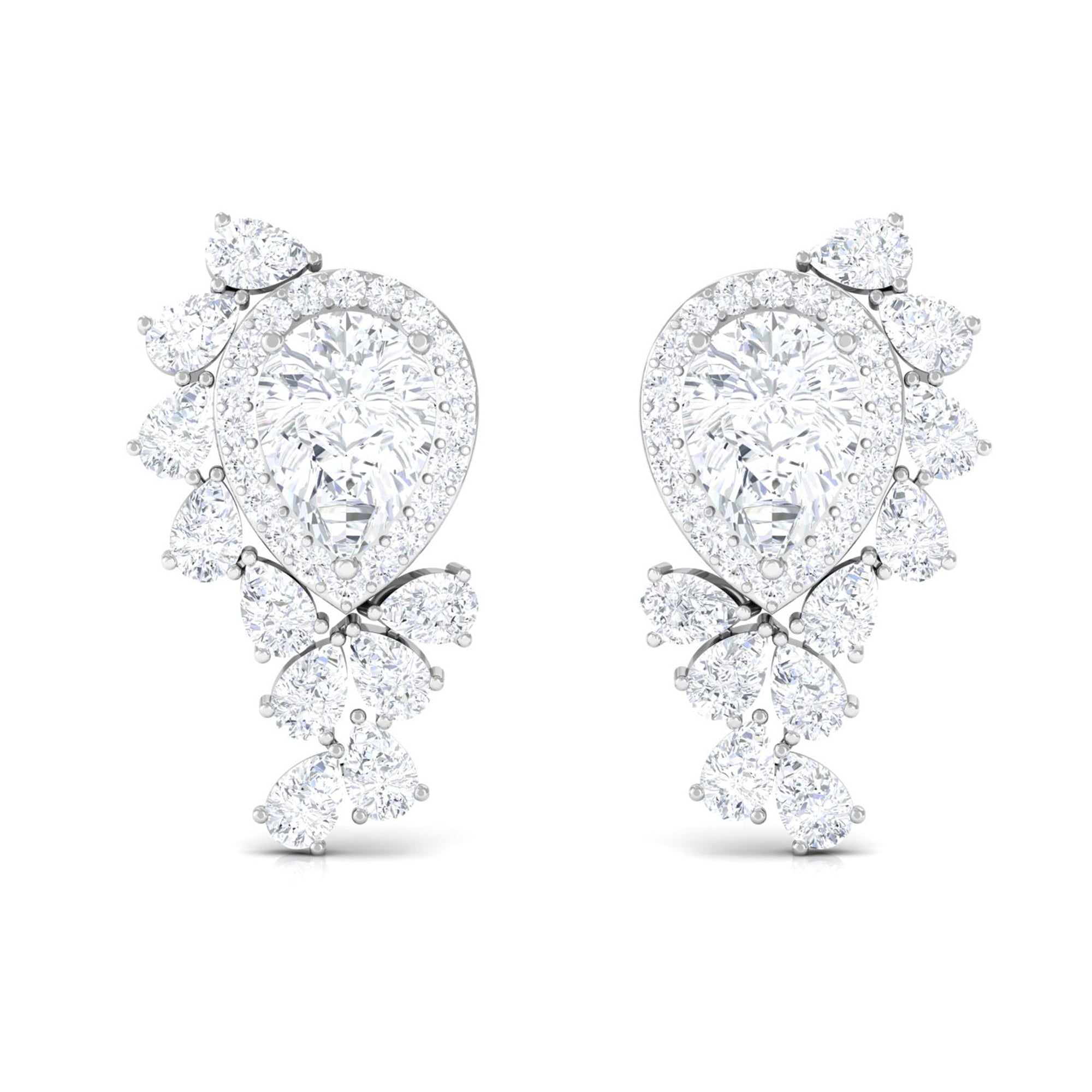 Sparkanite Jewels-Pear Shape Moissanite Cluster Cocktail Stud Earrings