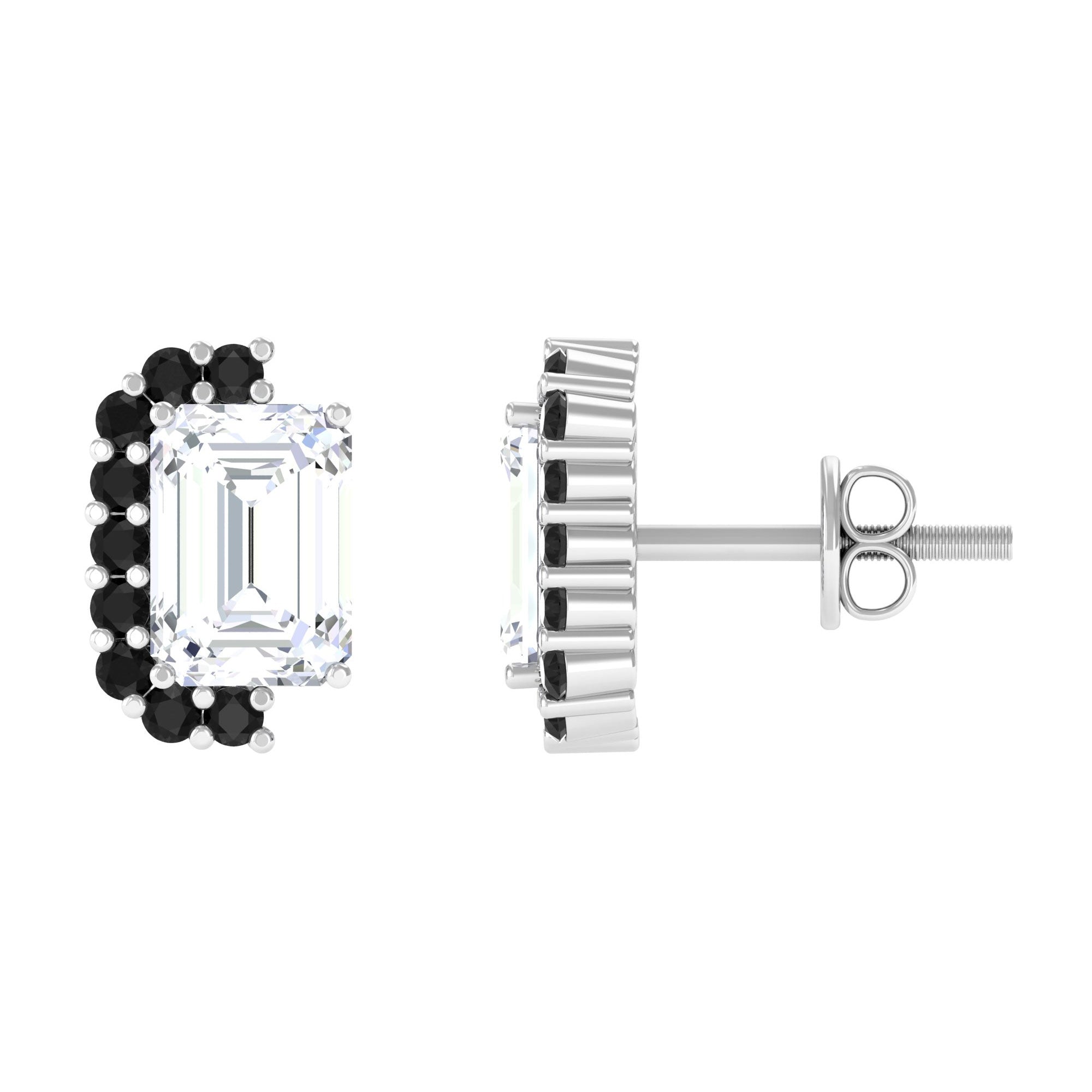 Emerald Cut Moissanite Stud Earrings with Lab Grown Black Diamond D-VS1 - Sparkanite Jewels