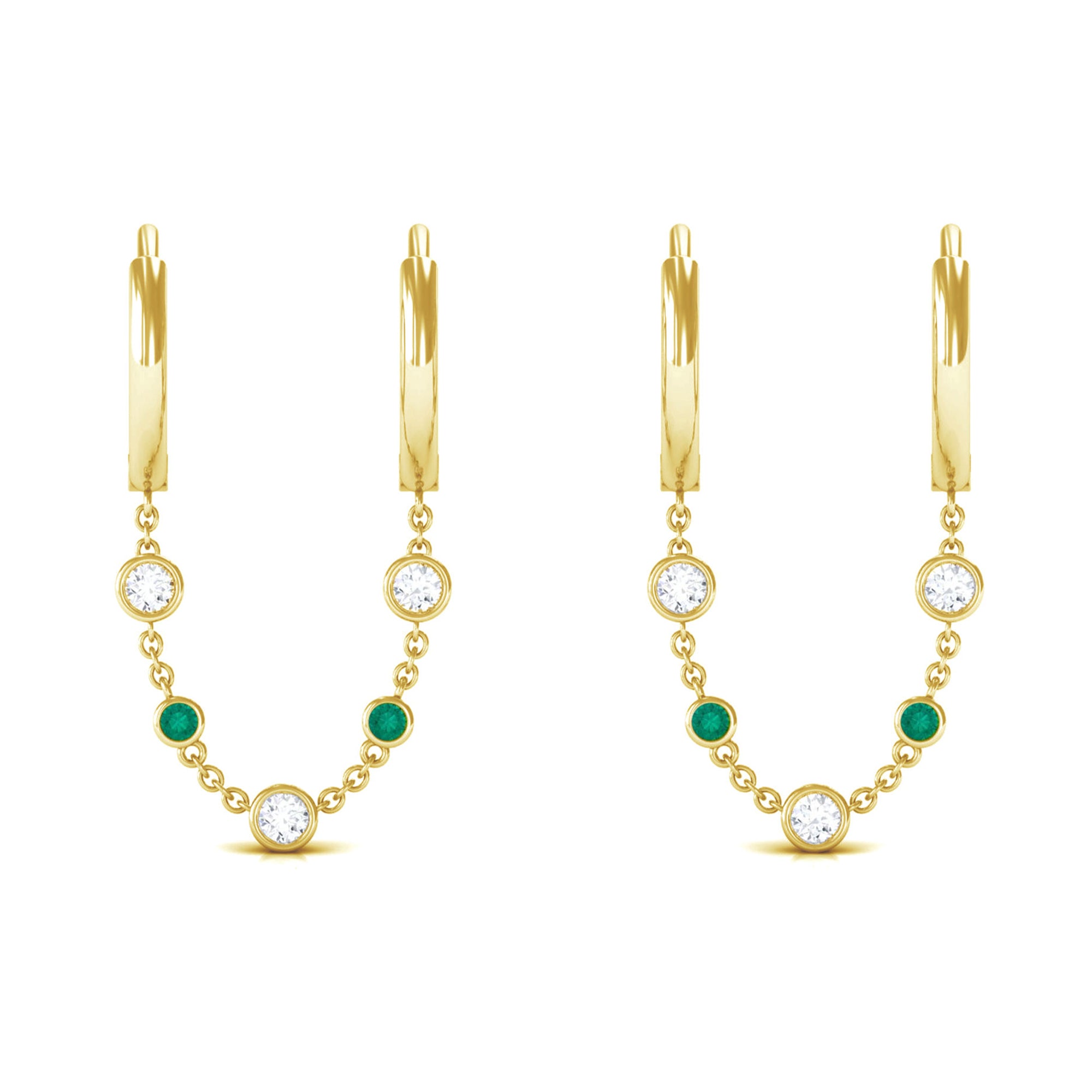 Sparkanite Jewels-Certified Moissanite Chain Hoop Earrings with Emerald