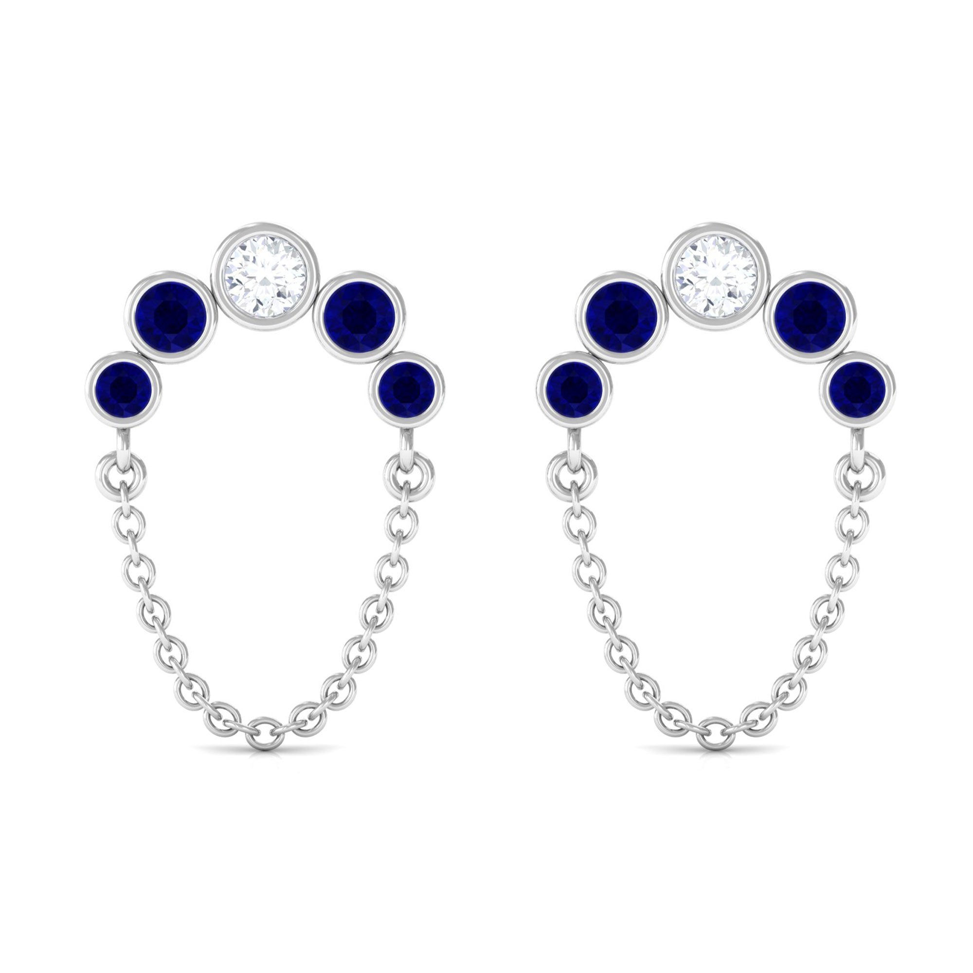 Sparkanite Jewels-Certified Moissanite Drop Chain Earrings with Blue Sapphire