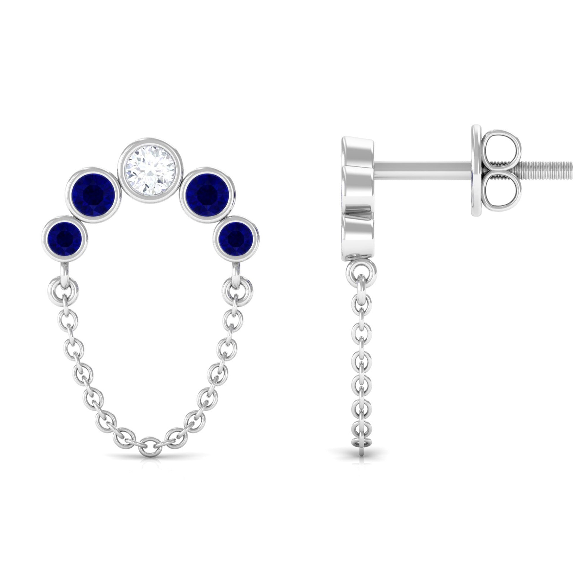 Sparkanite Jewels-Certified Moissanite Drop Chain Earrings with Blue Sapphire