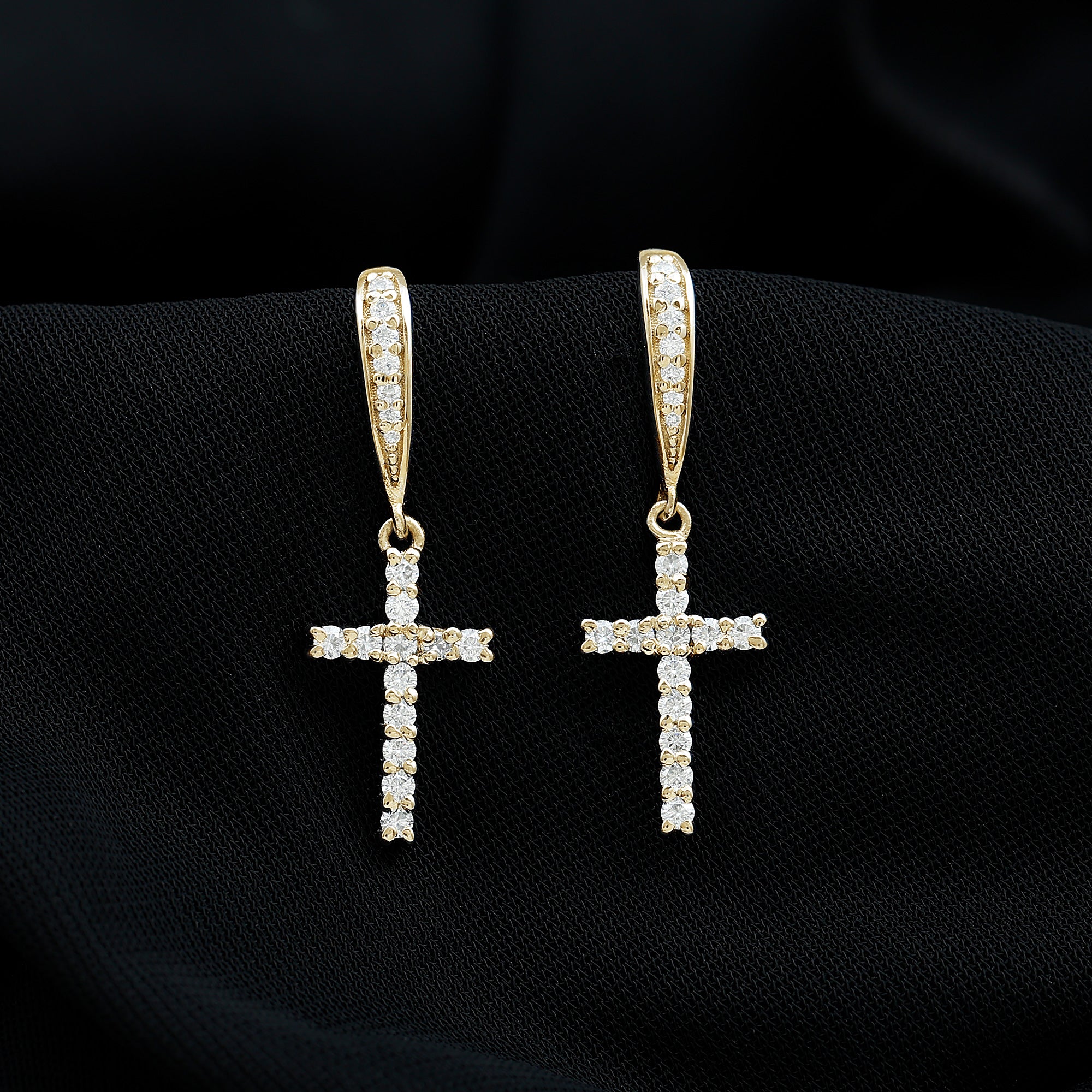 Minimal Cross Dangle Earrings with Certified Moissanite D-VS1 - Sparkanite Jewels