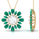 Nature Inspired Moissanite Flower Pendant with Emerald D-VS1 10 MM - Sparkanite Jewels