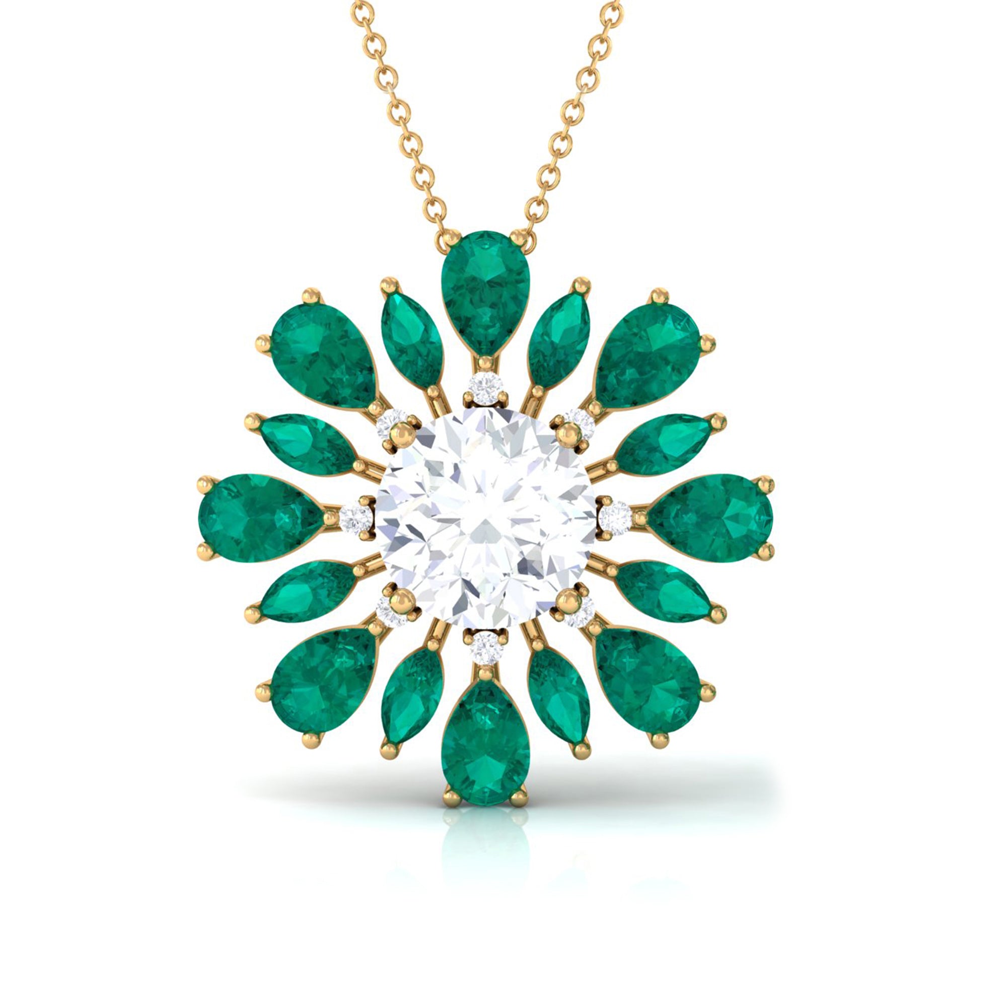 Nature Inspired Moissanite Flower Pendant with Emerald D-VS1 10 MM - Sparkanite Jewels