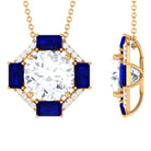 Contemporary Moissanite Pendant Necklace with Blue Sapphire D-VS1 10 MM - Sparkanite Jewels