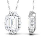 Colorless Emerald Cut Moissanite Statement Halo Pendant Necklace D-VS1 7X9 MM - Sparkanite Jewels