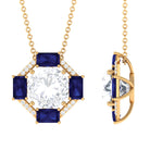 Contemporary Moissanite Pendant Necklace with Blue Sapphire D-VS1 9 MM - Sparkanite Jewels