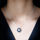 Sparkanite Jewels-Moissanite Pendant Necklace with London Blue Topaz Halo