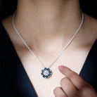 Sparkanite Jewels-Moissanite Pendant Necklace with London Blue Topaz Halo