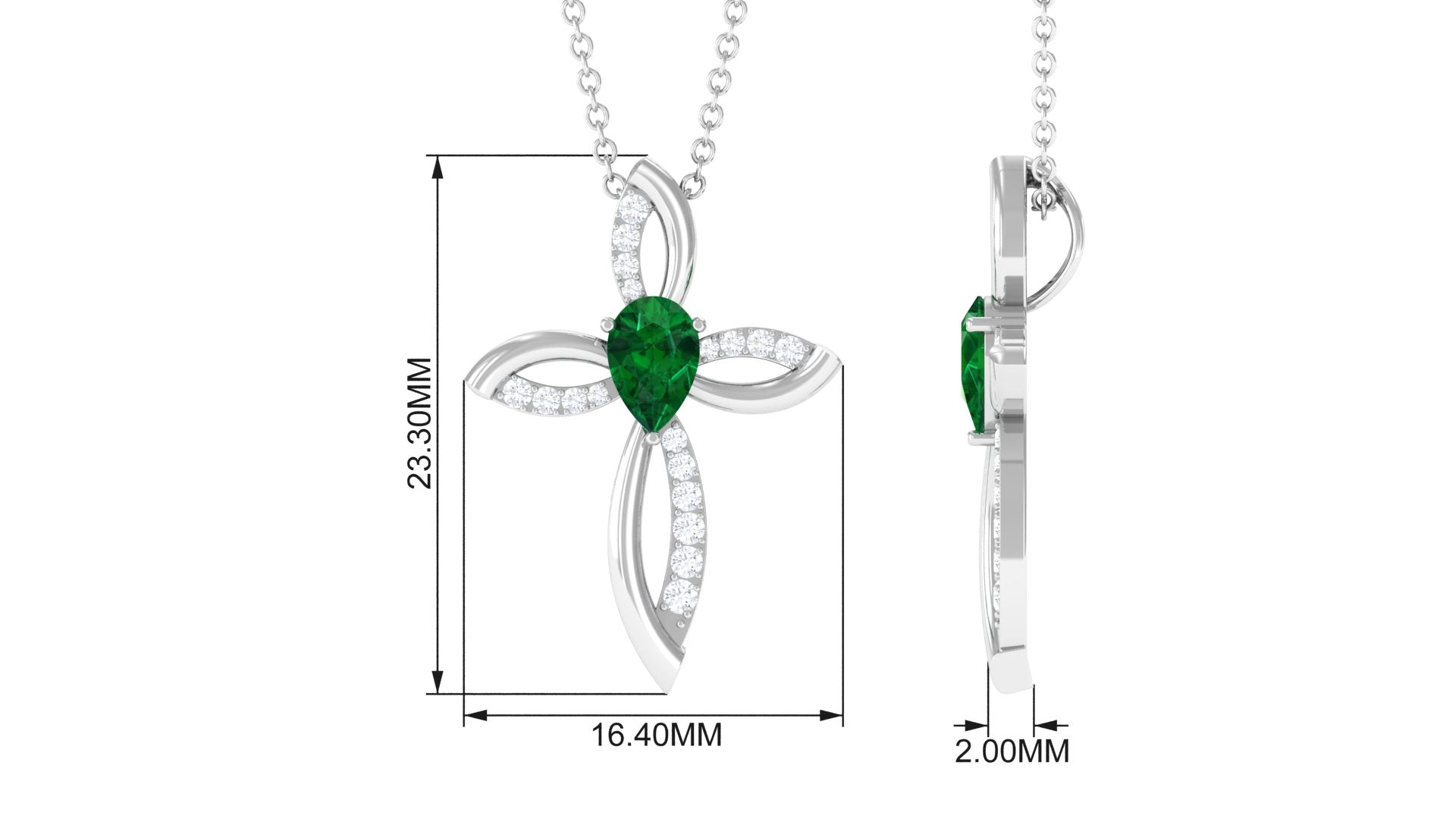 Sparkanite Jewels-Certified Moissanite Cross Silver Pendant with Lab Grown Emerald