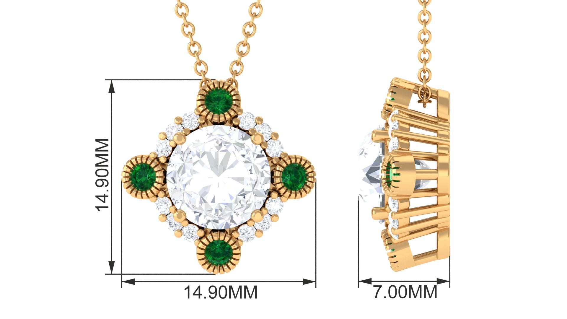 Sparkanite Jewels-Vintage Inspired Pendant with Moissanite and Lab Grown Emerald