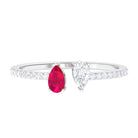 Sparkanite Jewels-Minimal Pear Shape Moissanite and Ruby Two Stone Cuff Ring