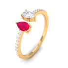 Sparkanite Jewels-Minimal Pear Shape Moissanite and Ruby Two Stone Cuff Ring