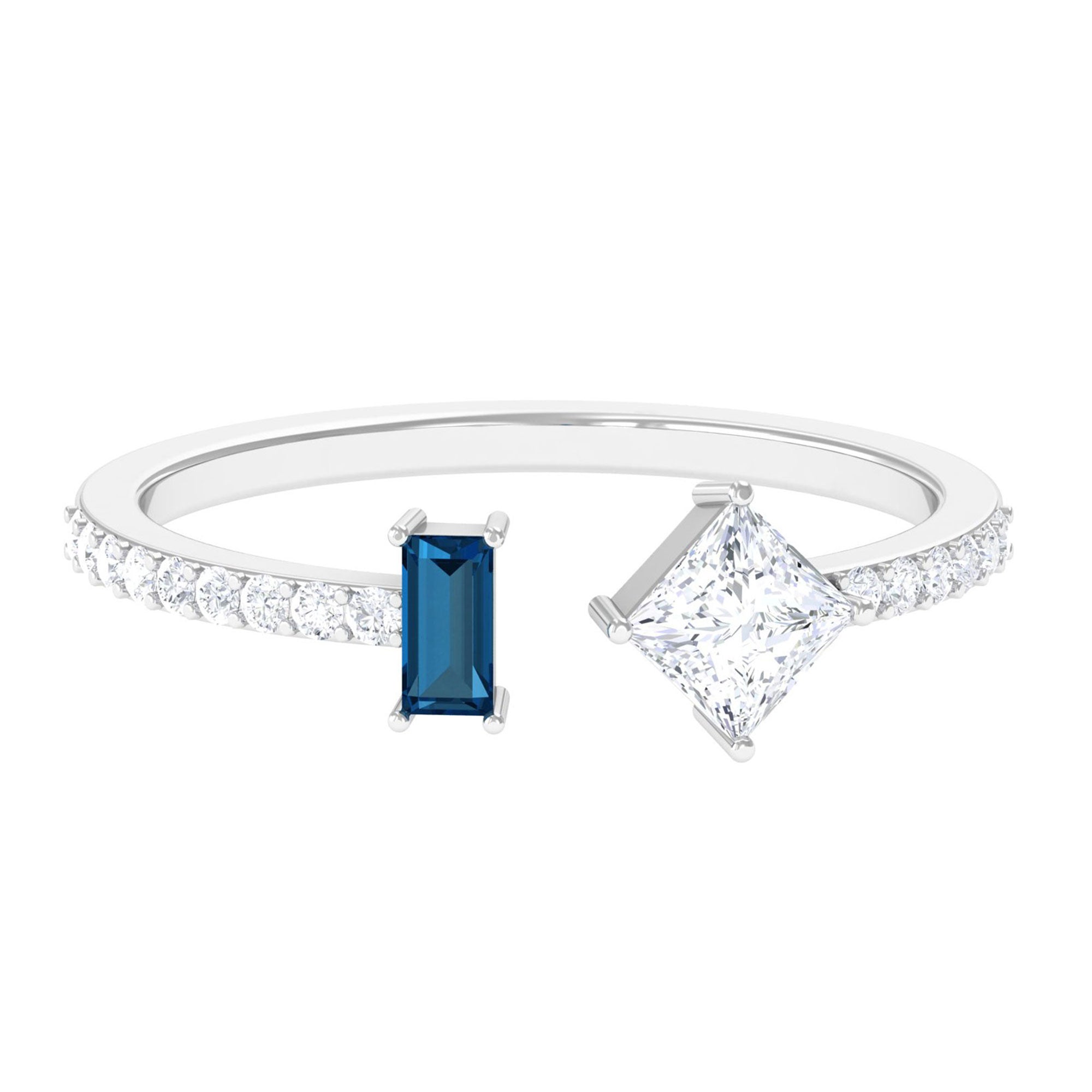 Sparkanite Jewels-Moissanite Toi Et Moi Cuff Ring with London Blue Topaz